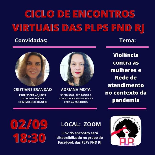 Folheto de convite para o Ciclo de Encontros Virtuais das PLPs FND RJ