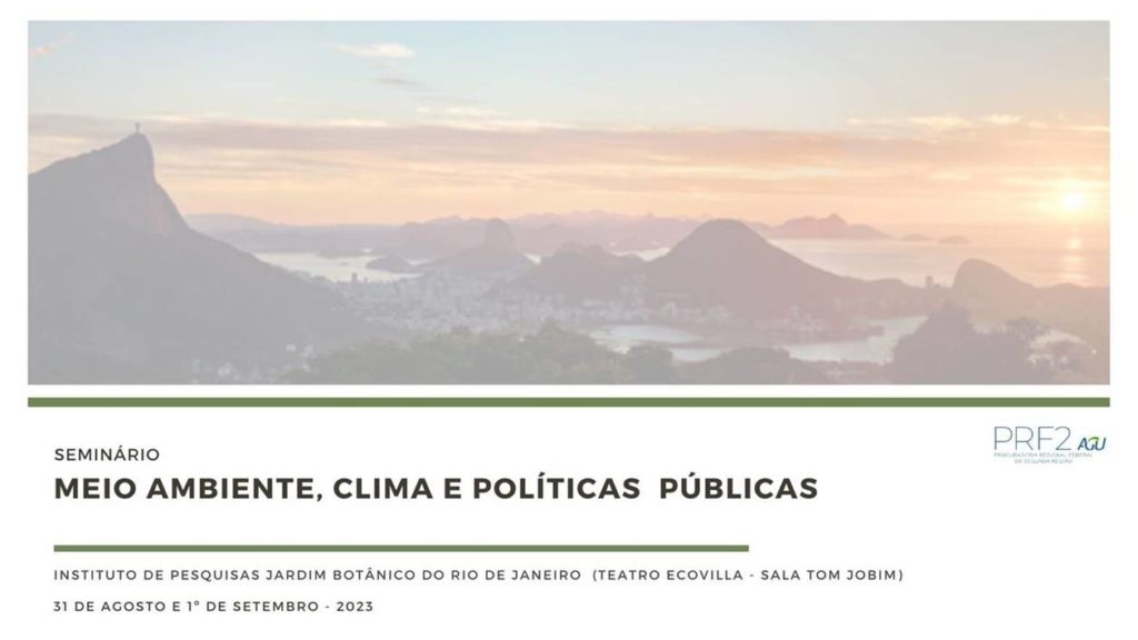 Capa da divulgação do seminário Meio Ambiente, Clima e Políticas Públicas da Procuradoria Regional Federal da Segunda Região - PRF2